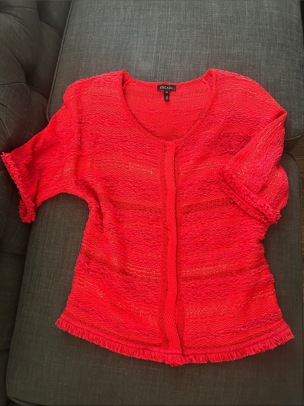 Escada Red Short Sleeve Cardigan Size Medium Like New
